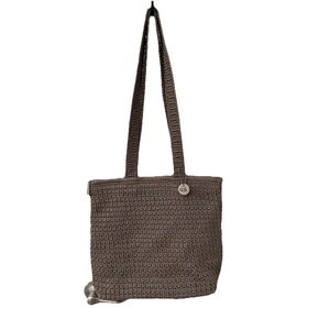The Sak Crochet Tote Bag Medium Taupe‎ Brown Metallic Shoulder Bag Zip Top